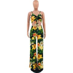 Floral Tie Front Crop Top Wide Leg Pants Beach Outfits Front Crop Top, Beach Outfits, Printed Wide Leg Pants, Women Set, Women's Summer Fashion, Tube Top, Floral Tie, Beach Outfit, Two Pieces