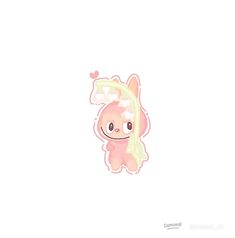 a cute little pink pony with long blonde hair and heart shaped eyes, standing in front of a white background