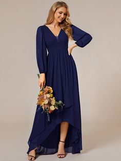 A-Line Pleated See-Through Long Lantern Midi Chiffon Bridesmaid Dress #color_Navy Blue Blue Bridesmaid Dresses Winter, Dark Blue Bridesmaid Dresses, Winter Bridesmaids, Winter Bridesmaid Dresses, Fall Bridesmaids, Fall Bridesmaid Dresses, Navy Blue Bridesmaid Dresses, Ever Pretty, Blue Bridesmaid Dresses