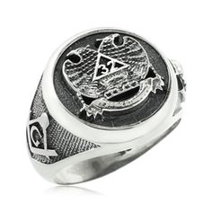 Vintage Oxidized Silver Scottish Rite Masonic Ring