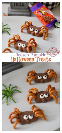 halloween treats made to look like crabs with googly eyes and spider noses on them