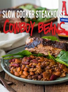 slow cooker steakhouse cowboy beans on a plate