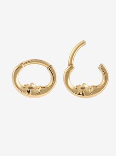 two pairs of gold hoop earrings with small hearts on each side and an open end