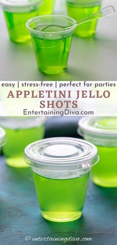 green cups filled with appletin jello shots