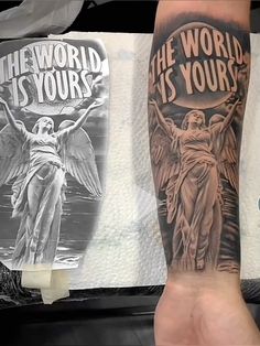 The World Is Yours Globe Tattoo, Gap Filler Tattoos For Men, Strength Tattoos For Men, Scarface Tattoo Design, The World Is Yours Tattoo, Gap Filler Tattoo, Underarm Tattoo, Globe Tattoos, Manga Tattoo