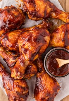 chicken wings with bbq sauce on the side