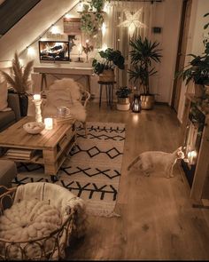 a living room filled with furniture and lots of plants