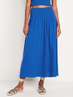 Crinkle Gauze Maxi Skirt | Old Navy Cute Maxi Skirts, Thailand Outfit, Thailand Dress, Gauze Skirt, Gauze Skirts, Blue Maxi Skirt, Navy Blue Skirt, Navy Skirts, Fashion Skirts