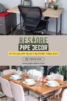 PIPE DECOR® Restore table kits on sale with up to 25% off, featuring industrial-style dining and work desks. Vintage Industrial Interior, Work Desks, Industrial Style Decor, Spruce Up Your Home