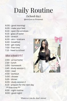 #GlowupGoals #BeautyTransformation #SkincareRoutine #MakeoverMagic #SelfCareSunday #GlowingFromWithin #BeautyInspiration #HealthyGlow #RadiantSkin #ConfidenceBoost Glowup Routine School, Best School Routines, Good Daily Routines, Wonyongism Daily Routine, Wonyoungism Daily Routine, Wongyoungnisim Routine, Wonyoungism School Routine, Day In My Life Routine, Wonyoungism School