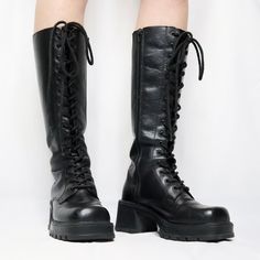 Goth Platform Lace-up Boots Tall Goth Boots, 90s Chunky Boots, Goth Combat Boots, Vintage Platform Boots, Boots Grunge, Goth Platforms, Dior Boots, Goth Boots, Chunky Block Heels