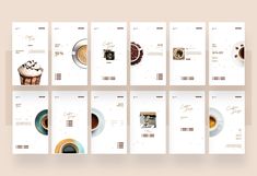 a series of brochures designed to look like food and drink menus with coffee