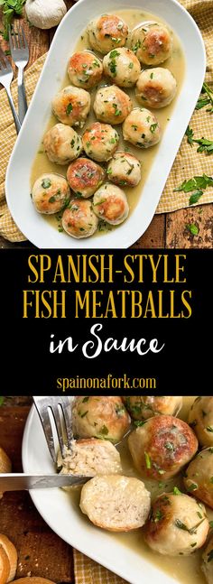 spanish - style fish meatballs in sauce on a plate