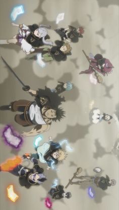 an anime scene with many different characters