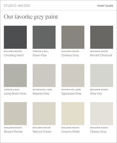 the color chart for our favorite grey paint palettes, including gray and white colors