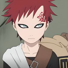 an anime character with red hair and blue eyes