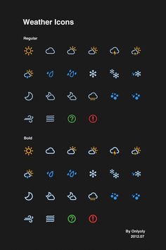 the weather icons are displayed on a black background