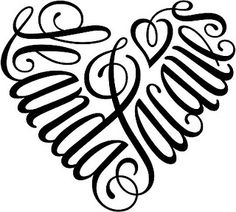 a black and white drawing of a heart with the word love written in cursive writing