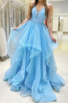 Blue Sweet 16, Prom Dress Pictures, Long Prom Dresses, Sweet 16 Dresses, Tulle Prom Dress, Blue V, Prom Dresses Blue, Stretch Satin, Long Prom Dress