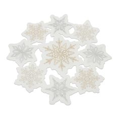 Add a festive touch to your holiday table with this exquisite Embroidered Snowflake Doily! Our wintry white tones and chic gold and silver embroidered snowflake accents will give your home a classic, festive atmosphere. Made from quality polyester fabric, this table doily is durable and easy to care for. Create special memories with loved ones this season with the perfect dining table accent! Snowflake Doily, Table Doily, Elf Christmas Tree, Work Wreath Forms, Patriotic Christmas, Lantern Candle Decor, Work Wreath, Fall Ribbons, Halloween Ribbon