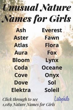 a poster with names for girls in the grass