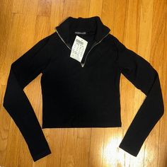 Brand New! Comment Questions Below! Edgy Fitted Top With Zipper Closure, Edgy Black Top With Zipper Closure, Black Long Sleeve Top With Zipper Closure, Black Long Sleeve Top With Zipper, Black Long Sleeve Tops With Zipper Closure, Fitted Black Tops With Zipper Closure, Stretch Tops With Zipper Closure For Night Out, Stretch Tops With Zipper For Night Out, Black Cropped Top With Zipper Closure