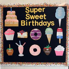 a birthday card with donuts, cupcakes, and ice cream on it