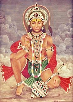 an image of the hindu god sitting in front of clouds with his hands on his chest