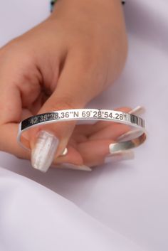 Personalized Coordinate Bracelet - Custom Cuff - Text Customized Cuff - Personalized Bracelet Coordinate - Valentine's Gift - Mom Gift - Mother's Day Gifts Bracelet length: 17 Centimeters; Bracelet width: 3.2 Millimeters Custom Cuff is a Perfect gift for your friends and loved ones you can engrave Your Own Text on Customized Cuff Personalized Bracelet for Women and Men. There are so many special places worth remembering, get the coordinates engraved on a Custom cuff. Custom Cuff is also a great Adjustable Stamped Jewelry For Best Friend Gift, Customizable Silver Wristband For Friendship, Customized Silver Wristband As Gift, Customized Adjustable Cuff Bracelet As Gift, Personalized Silver Cuff Bangle Bracelet, Customized Bangle Cuff Bracelet As Gift, Customizable Silver Cuff Bracelet As Friendship Gift, Customizable Silver Wristband As Gift, Customizable Silver Wristband For Gift