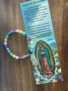 Virge de Guadalupe charm and gemstone bracelet 7.5" and 6mm Spiritual Gemstone Beads Charm Bracelet, Spiritual Our Lady Of Guadalupe Bracelets As Gifts, Guadalupe Bracelet, Gemstone Bracelet, Arm Band, Sterling Silver Jewelry, Natural Gemstones, Silver Jewelry, Jewelry Bracelets