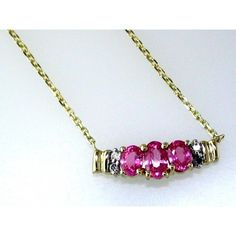 Royal 14K Yellow Gold Diamond & Pink Sapphire Three-Stone Necklace - 0.85 Carat Total Gem Weight Luxury Yellow Gold Pink Sapphire Necklace, Sapphire Birthstone, Luxury Necklace, Yellow Gold Jewelry, Delicate Chain, Royal Jewelry, Stone Design, Three Stone, Pink Sapphire