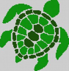 a green turtle with leaves on it's head is shown in the cross stitch pattern