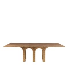 a wooden table with an oval shaped top and two columns at the base, against a white background