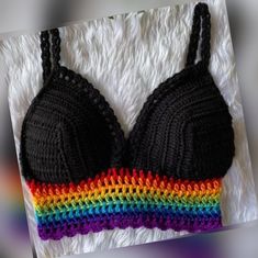 Straples Halter Rainbow Crochet Top Crochet Crop Top Outfit, Bad Communication, Pride Crochet, Crochet Swim, Crochet Bra, Crochet Crop Top Pattern, Womens Clothing Patterns, Crochet Business, Crochet Clothing And Accessories