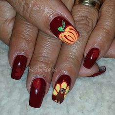 Cornucopia of Color Turkey Nails, Coffin Acrylic Nails, Pumpkin Nail Art, Thanksgiving Nail Designs, Thanksgiving Nail Art, Thanksgiving Nail, Pumpkin Nails, Seasonal Nails