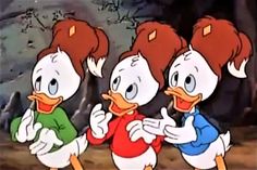 three cartoon birds standing next to each other