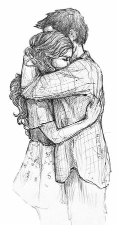 a drawing of two people hugging each other