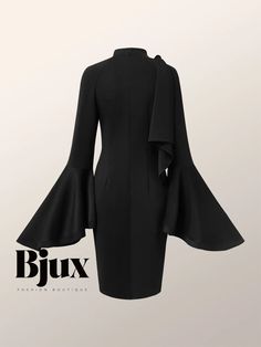 Bjux - Sophisticated Half Turtleneck Dress with Sleek Silhouette Wrap Dress Accessories, Turtleneck Dress, Streamline Design, Turtle Neck Dress, Types Of Dresses, Style Elegant, Olivia Mark, Dress Accessories, Dress Length