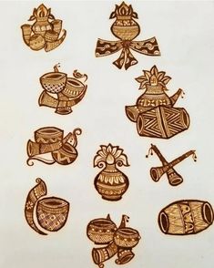 a bunch of different items that are drawn on paper