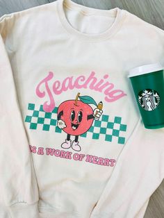 For the loving teachers out there educating our youth! Heart Crewneck, United Monograms, Teacher Wardrobe, Lilly Inspired, Teacher Clothes, Long Sleeve Baseball Tee, Teaching Outfits, Matching Sets Outfit, Teacher Mom