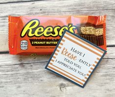 reese's peanut butter bar next to an envelope