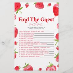 a printable game with strawberries and the words find the guest