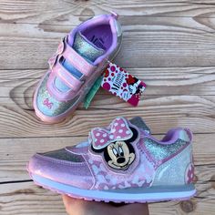 Brand New Disney Minnie Mouse Pink & Silver Sparkle Light Up Velcro Sneakers Baby/Toddler Size 11 #8269 Aa Pink Disney Sneakers With Round Toe, Disney Pink Round Toe Sneakers, Minnie Mouse Multicolor Backpack, Cute Minnie Mouse Low-top Sneakers, Pink Minnie Mouse Low-top Sneakers, Minnie Mouse Toys Disney Stores, Velcro Sneakers, Light Up Shoes, Minnie Mouse Pink