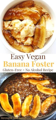 easy vegan banana fosterer recipe in a skillet