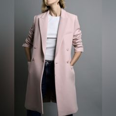 Coat Made Of Wool Blend Fabric. Lapel Collar And Long Sleeves. Front Flap Pockets And Chest Welt Pocket. Tonal Matching Inner Lining. Back Slit At Hem. Front Double Breasted Button Closure. Outer Shell 75% Wool 25% Polyamide Lining 100% Viscose Pale Pink Coat, Pink Wool Coat, Beautiful Wardrobe, Pink Coat, Double Breasted Coat, Zara Jackets, Lapel Collar, Wool Coat, Pale Pink