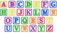 the alphabet is made up of different colors and shapes, including letters that spell out