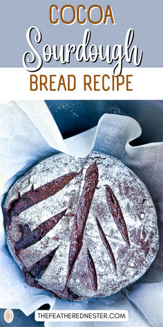 chocolate sourdough bread recipe with text overlay that reads, cocoa sourdough bread recipe