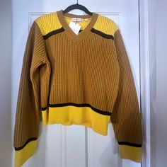 Brand New; Never Worn. Women Sweater - Marni X Uniqlo Collab - Sold Out! Uniqlo Sweater, Women Sweater, Yellow Sweater, Yellow And Brown, Uniqlo, Scoop Neck, Sweaters For Women, Brand New, Tags