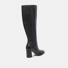 FYNN Wide Calf Boots Onyx Leather | Women's Onyx Knee-High Boots Classic Formal Boots For Spring, Classic Winter Boots With Padded Heel, Luxury Medium Width Boots For Spring, Chic Boots With Reinforced Heel For Galas, Classic Closed Toe Heeled Boots For Winter, Classic Heeled Boots With Leather Sole And Medium Width, Classic Pointed Toe Boots With Removable Insole, Classic Heeled Boots With Leather Sole, Chic Wide Calf Closed Toe Boots