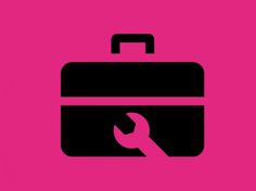 a pink and black suitcase with a wrench in it's handle on a pink background